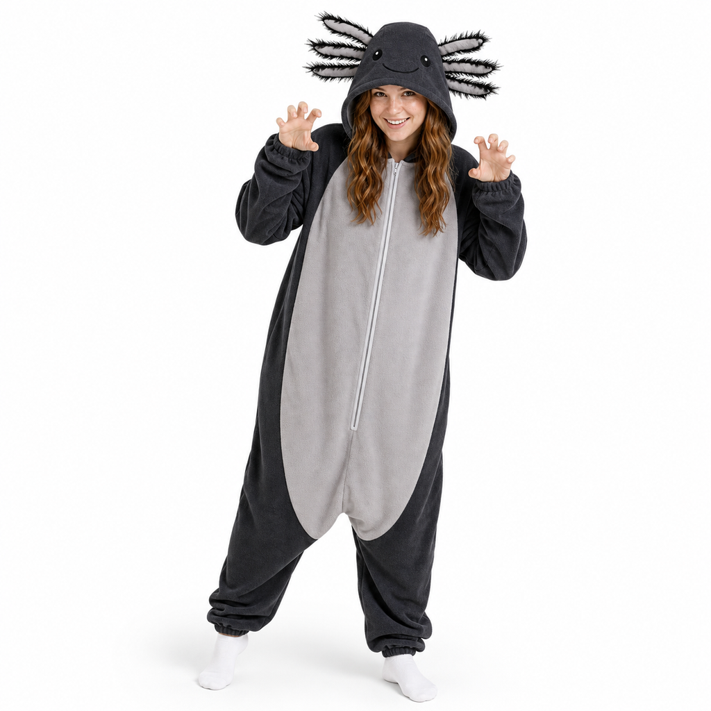 Black Gray Axolotl Kigurumi Onesie - hero