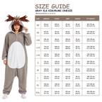 Gray Moose Kigurumi Onesie - size guide