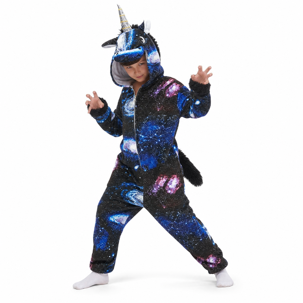 Kids Black Galaxy Pegasus Kigurumi Onesie hero image
