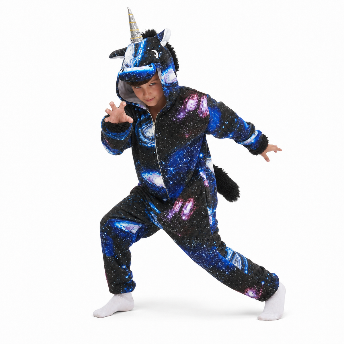 Kids Black Galaxy Pegasus Kigurumi Onesie product detail 3