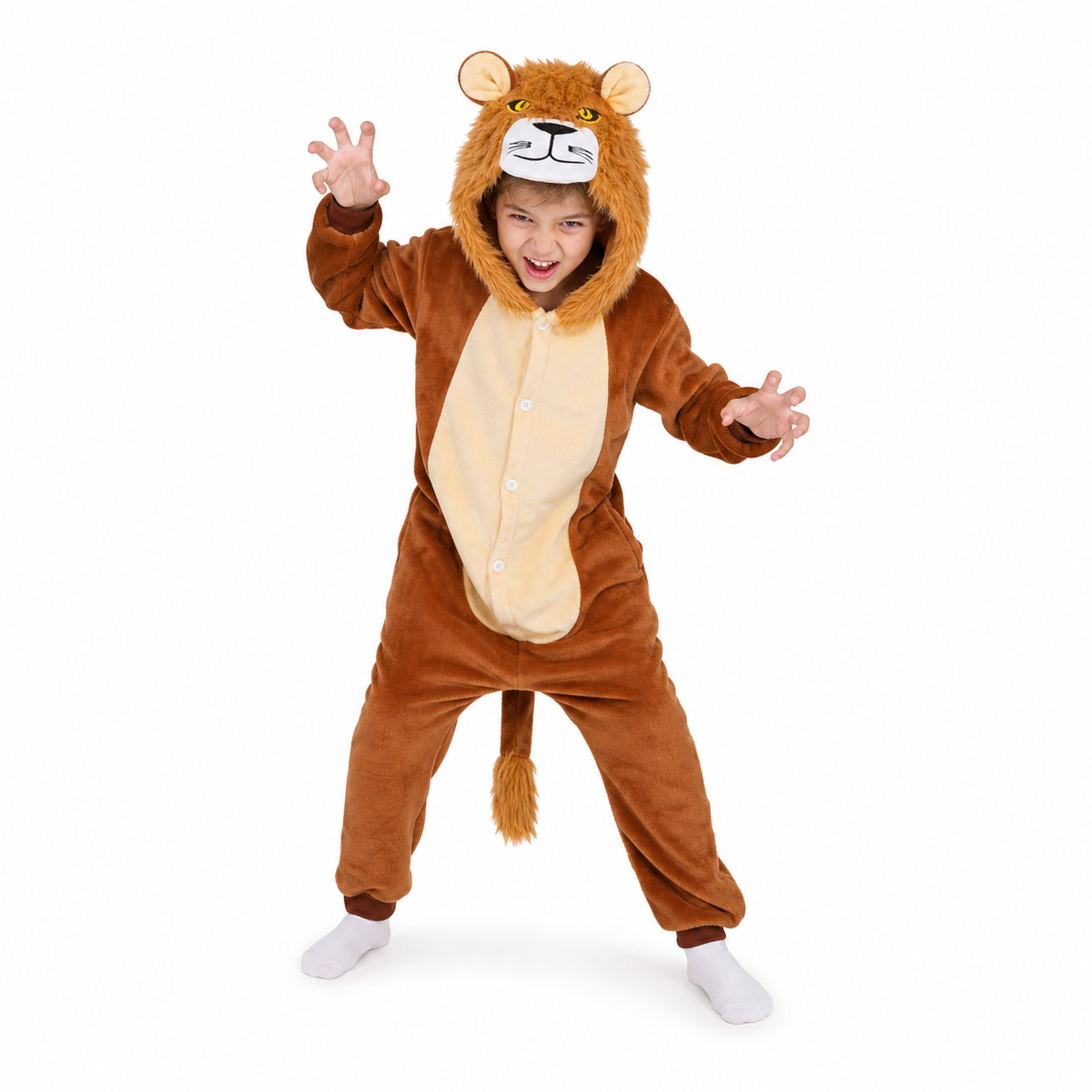 Kids Brown Lion Kigurumi Onesie hero image
