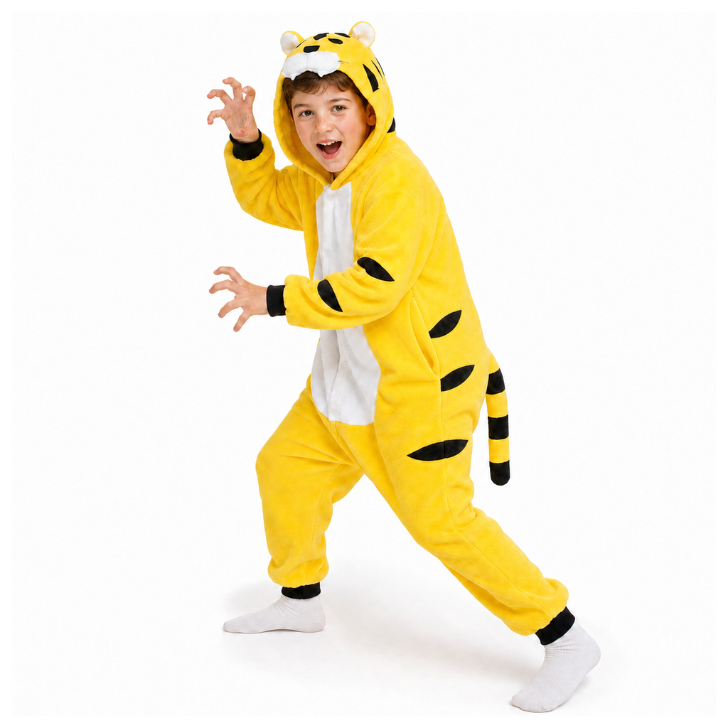 Kids Yellow Tiger Kigurumi Onesie - product detail