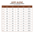 Siamese Cat Kigurumi Onesie - size guide