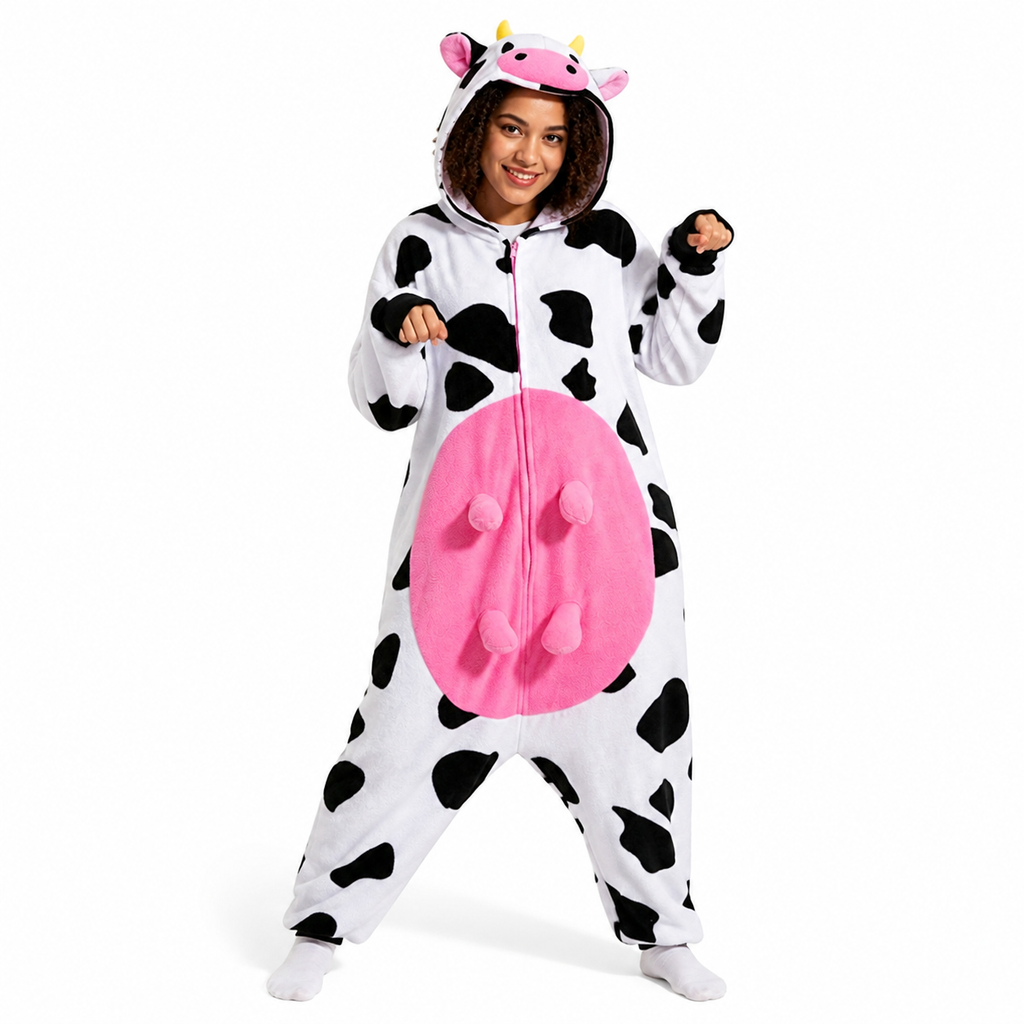 Zip Front Cow Kigurumi Onesie - hero